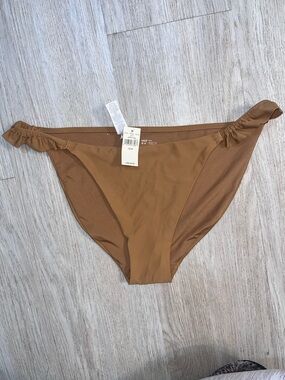 NWT! aerie Medium-Rise Ruffled Bikini Bottoms in Caramel Medium